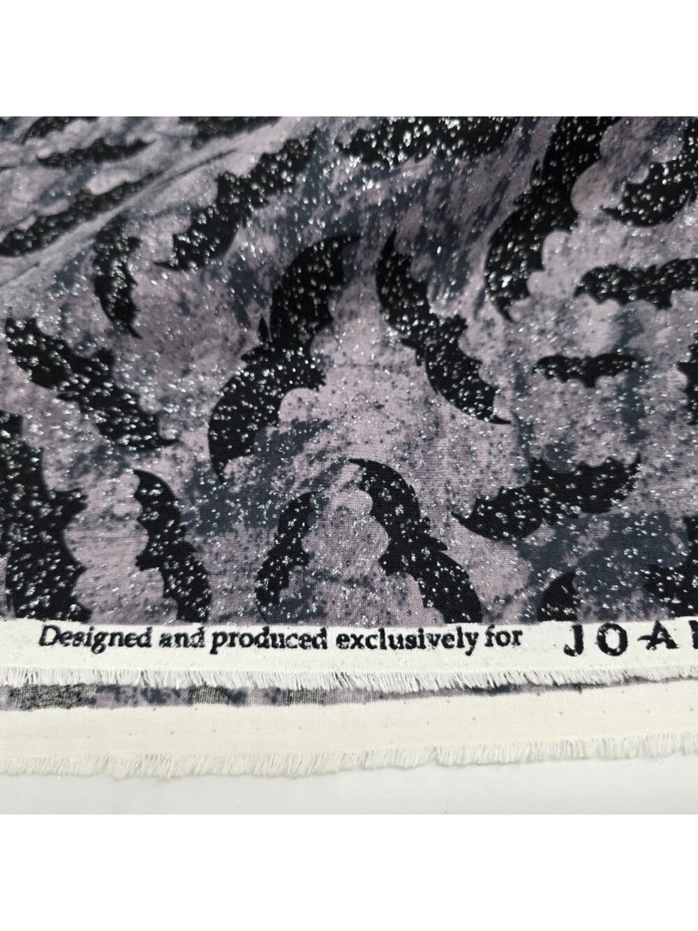 Quilting Fabric Black Gray Bats  Silver Glitter by Joann 2 Remnant Pieces
